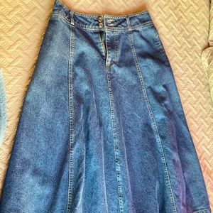 Tanming Women's High Waist Pleated Long Denim Skirt- Small